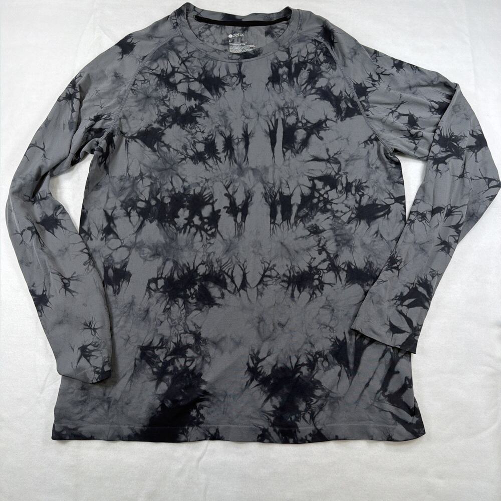 Zella Activewear Performance Stretch Gray Tie Dye Long Sleeve Shirt Men's Size L